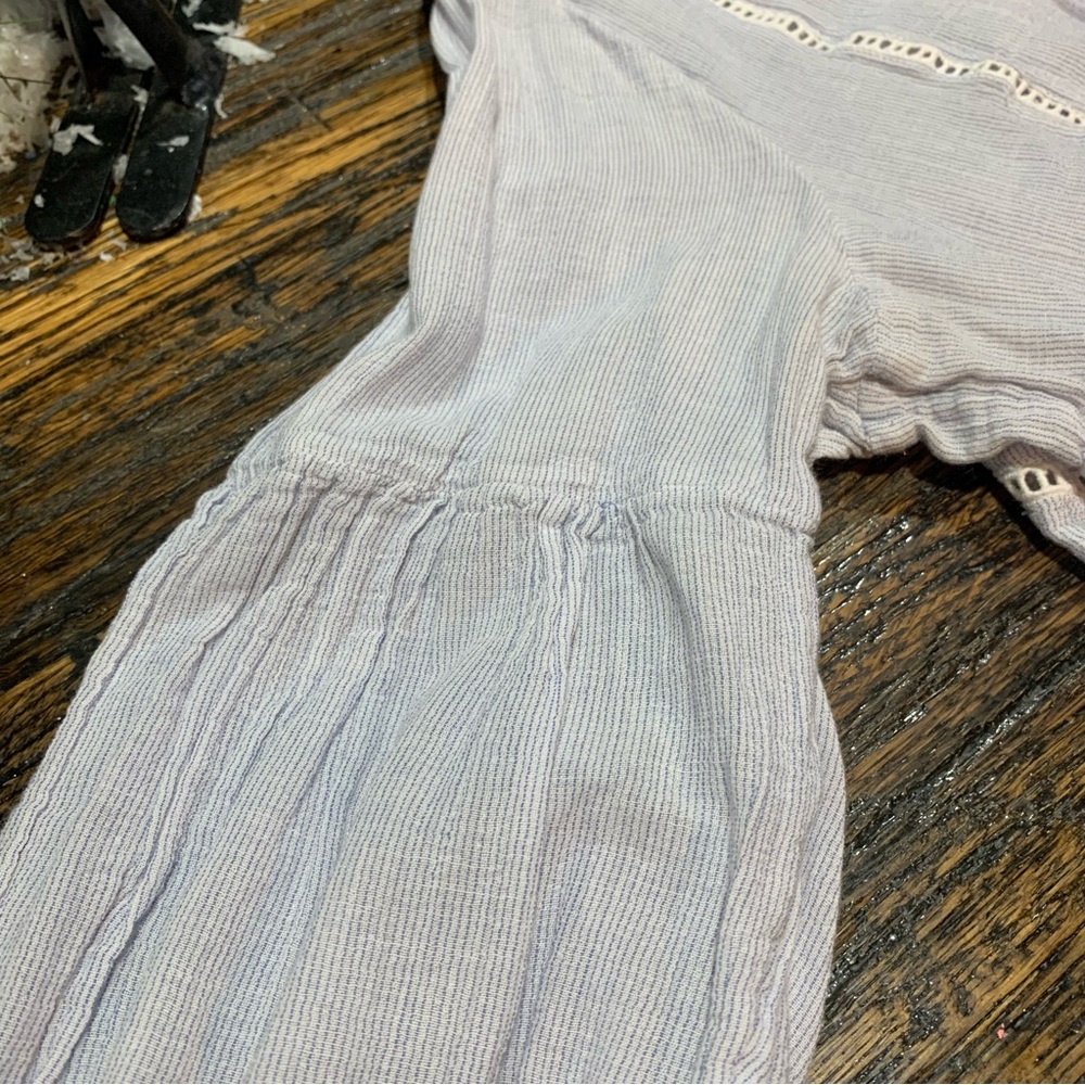 GAP long sleeve blouse Light Blue Striped Open Lace Detailing Ruffles XL Boho - Picture 6 of 16